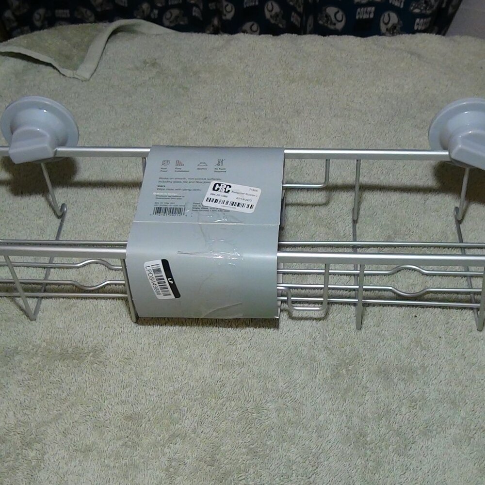 Design Rustproof Suction Shower Bathroom Basket Aluminum Silver 18"